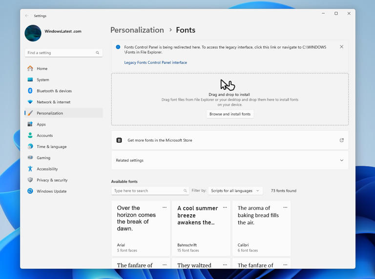Windows 11日渐残缺的“控制面板”将失去另一项功能：字体管理页面