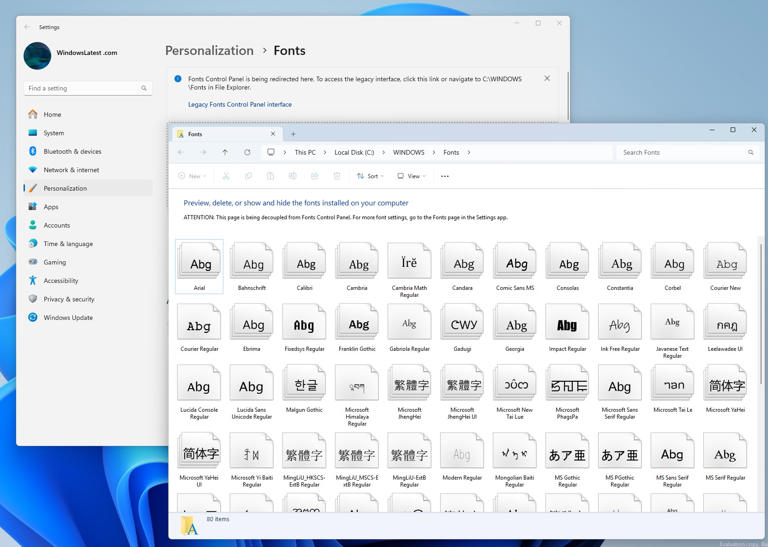 Windows 11日渐残缺的“控制面板”将失去另一项功能：字体管理页面